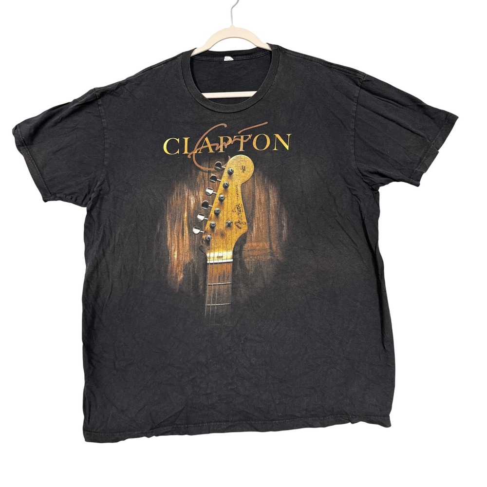 Clapton Shirt Mens 2XL Black Guitar Headstock Graphic Band Tee Rock Music